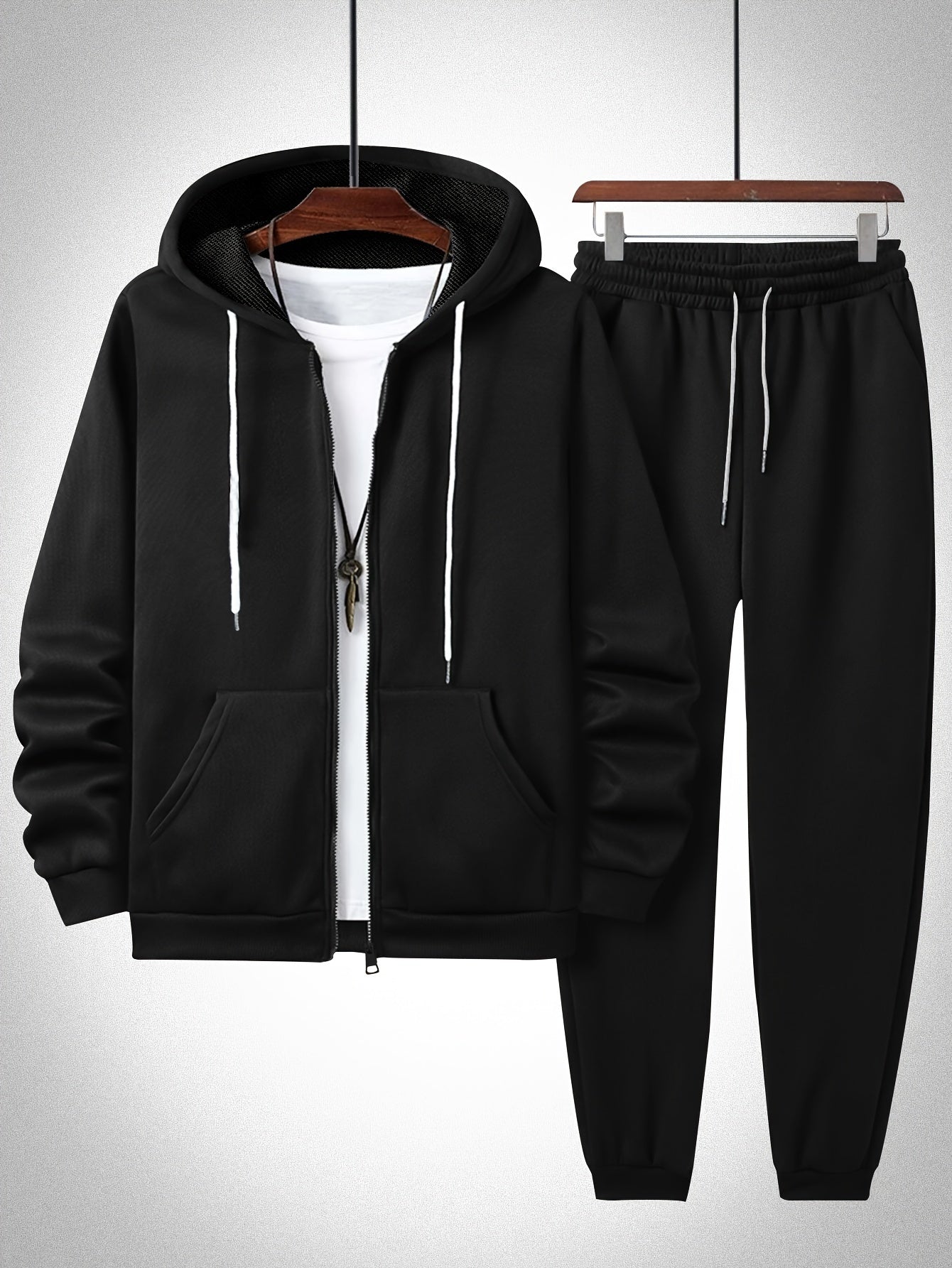Plus Size Solid Color Hooded Sweatshirt and Sweatpants Set