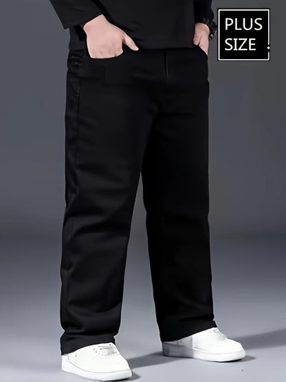Plus Size Solid Barrel Denim Pants