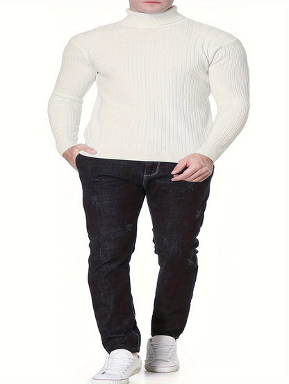 Plus Size Casual Turtleneck Sweater - Long Sleeve Stretch Knit Pullover