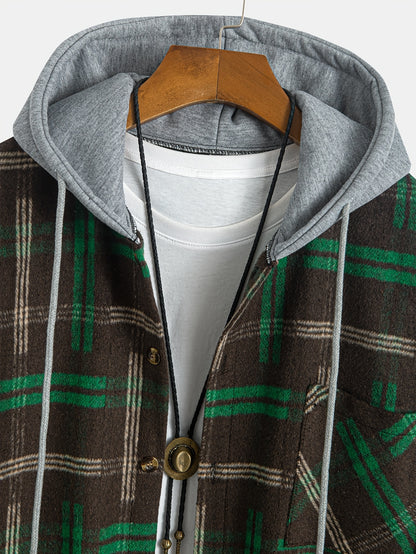 Men's Plus Size Casual Plaid Hooded Jacket