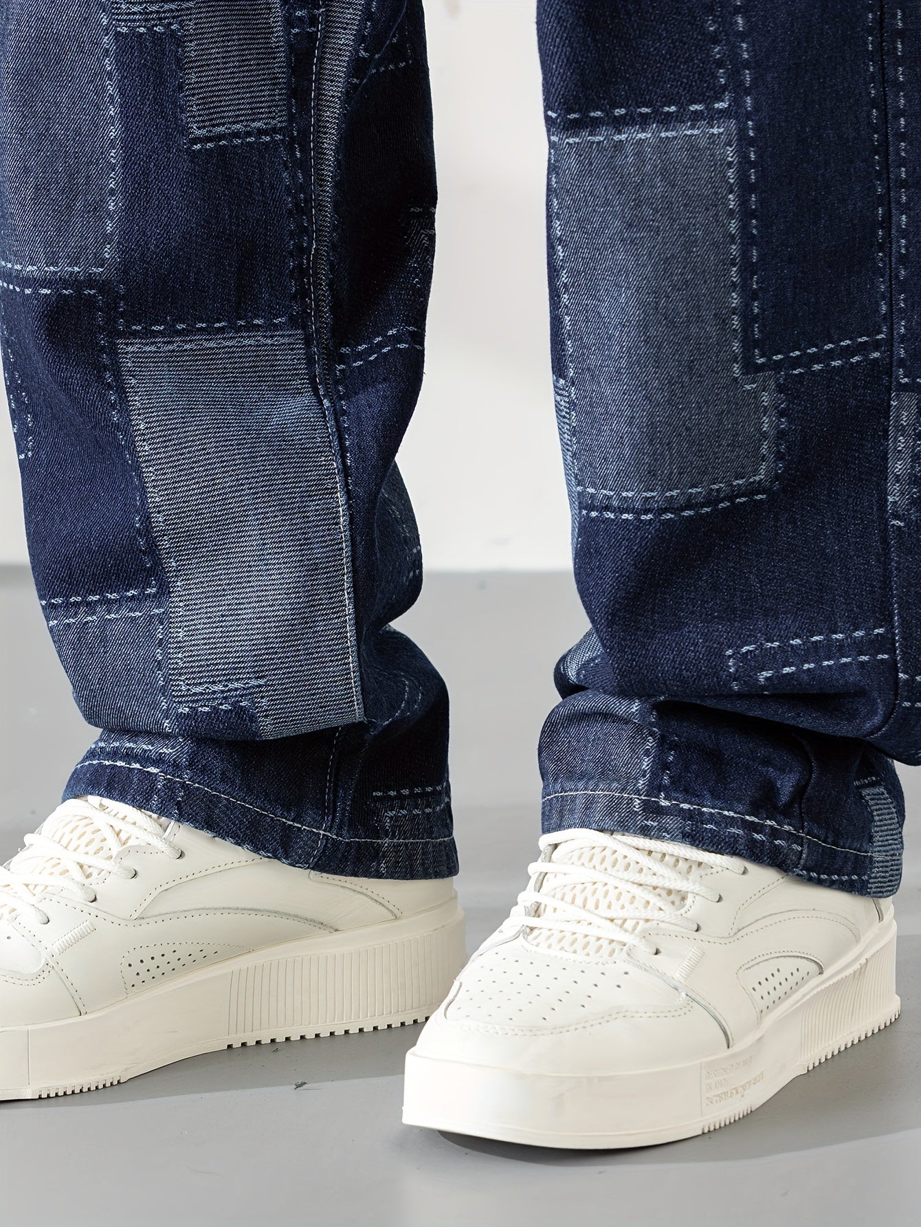 Men's Casual Checkered Straight-Leg Loose Jeans