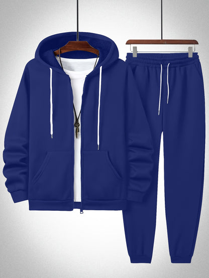 Plus Size Solid Color Hooded Sweatshirt and Sweatpants Set