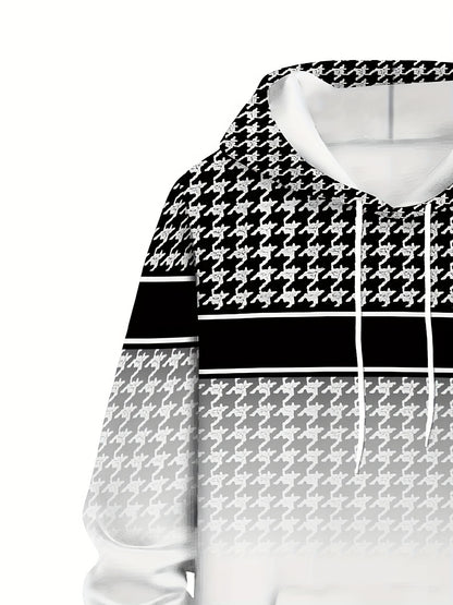 Plus Size Men's 'king' Letter Print Plaid Hooded Long Sleeve Sweatshirt and Pants Set