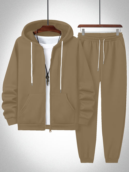 Plus Size Solid Color Hooded Sweatshirt and Sweatpants Set