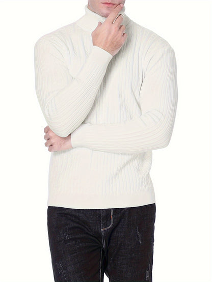 Plus Size Casual Turtleneck Sweater - Long Sleeve Stretch Knit Pullover