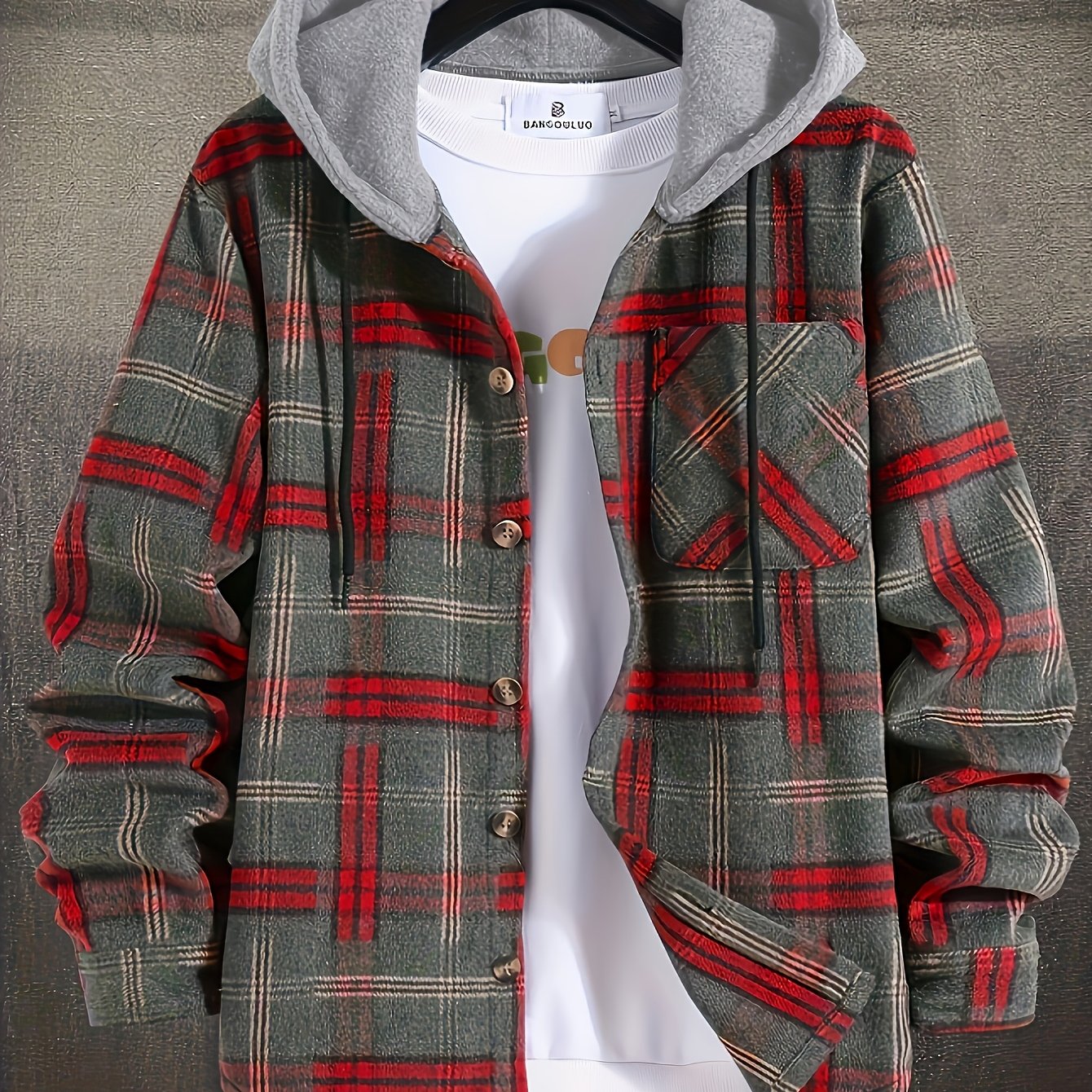 Men's Plus Size Casual Plaid Hooded Jacket