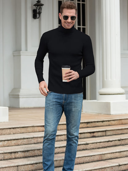 Plus Size Casual Turtleneck Sweater - Long Sleeve Stretch Knit Pullover