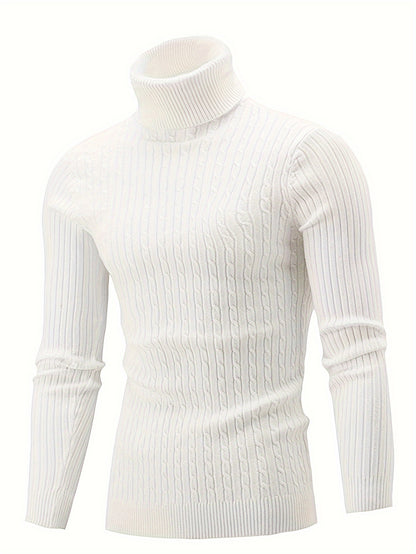 Plus Size Casual Turtleneck Sweater - Long Sleeve Stretch Knit Pullover
