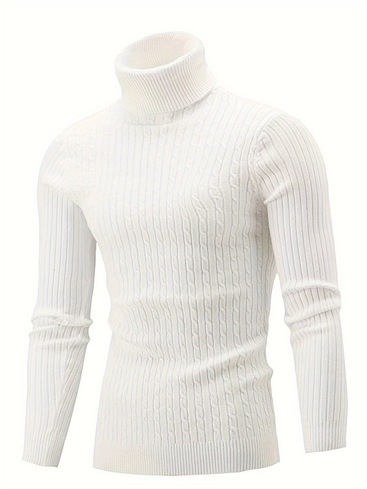 Plus Size Casual Turtleneck Sweater - Long Sleeve Stretch Knit Pullover