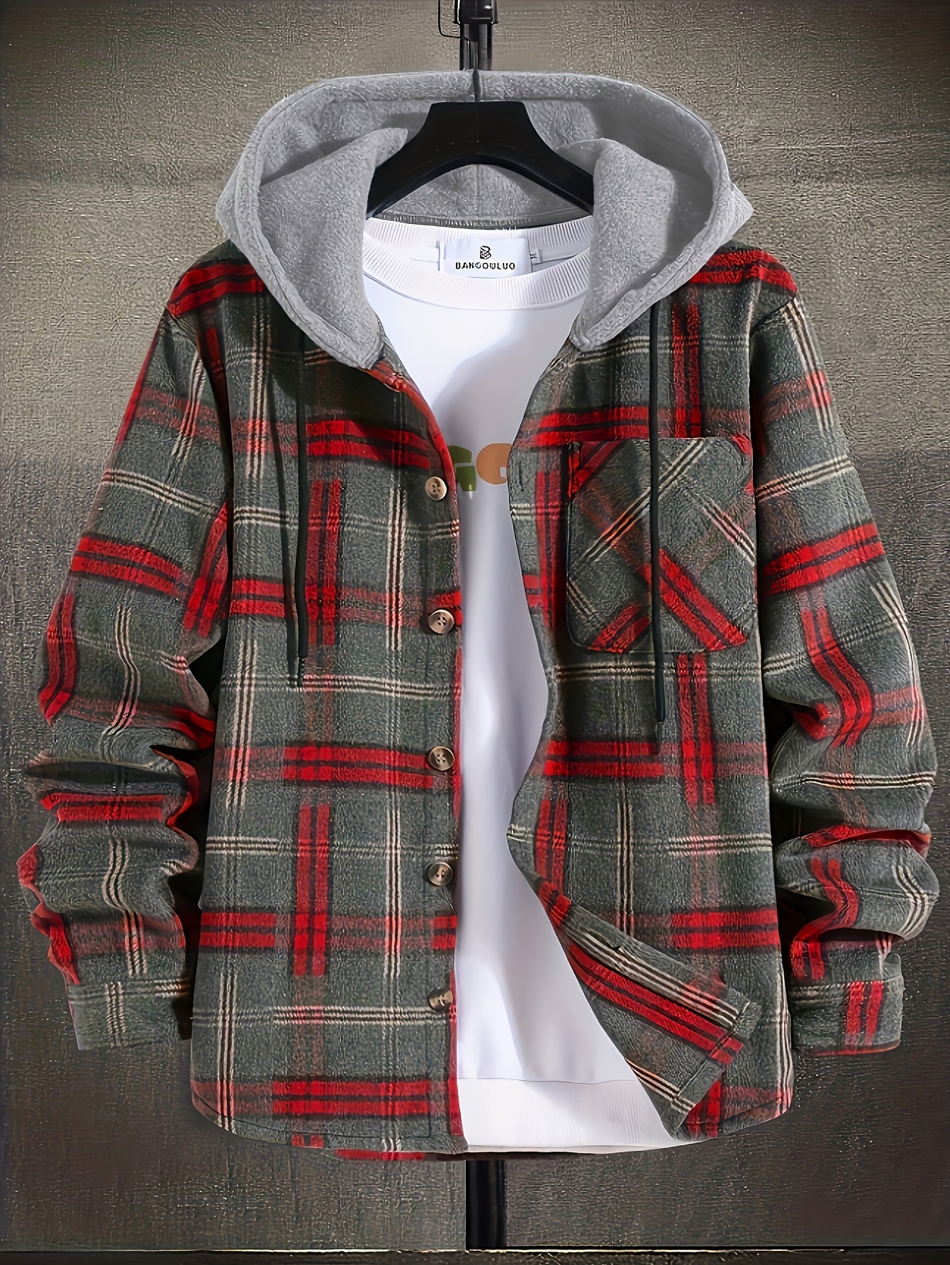 Men's Plus Size Casual Plaid Hooded Jacket