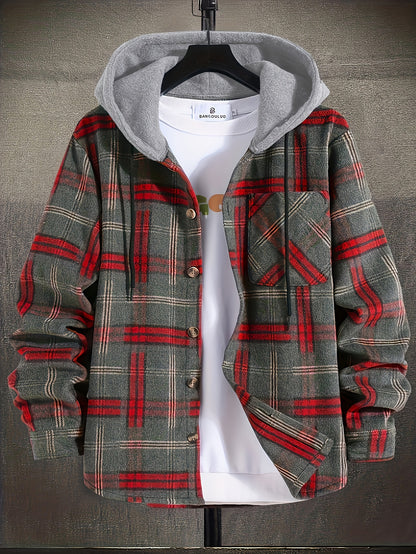 Men's Plus Size Casual Plaid Hooded Jacket