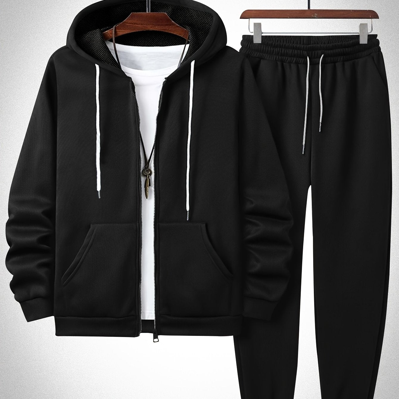 Plus Size Solid Color Hooded Sweatshirt and Sweatpants Set