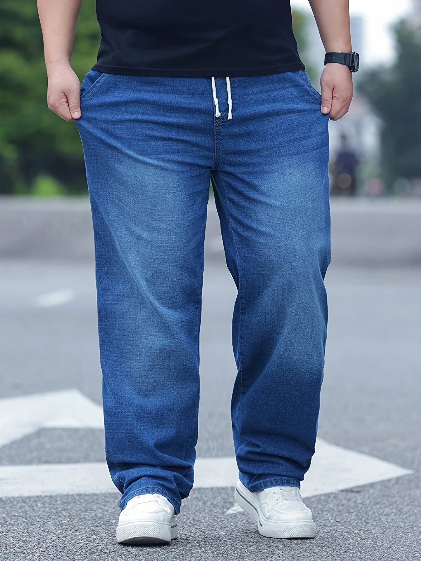 Oversized Loose-Fit High-Waisted Stretch Pants with Elastic Waist & Drawstring