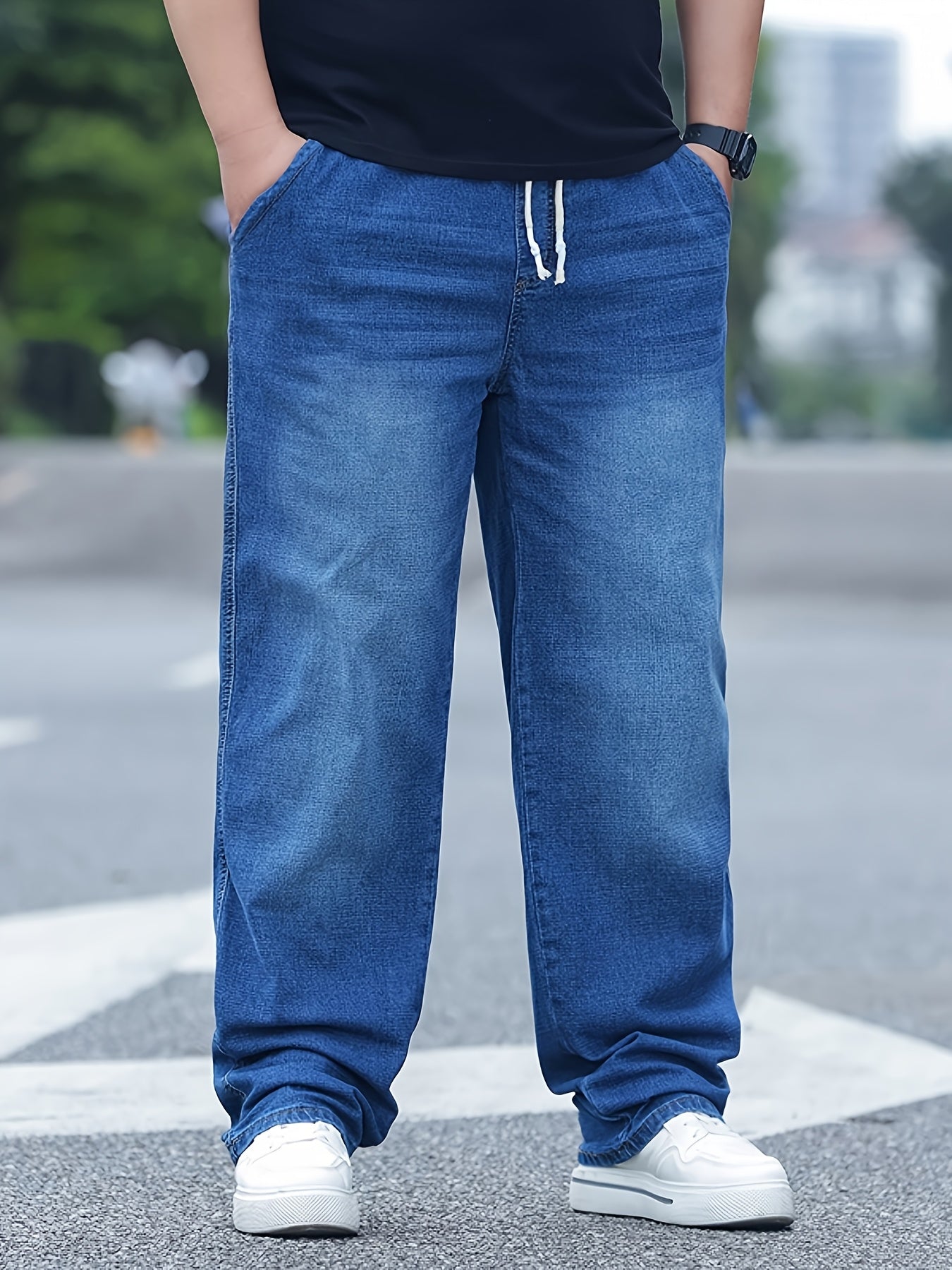 Oversized Loose-Fit High-Waisted Stretch Pants with Elastic Waist & Drawstring