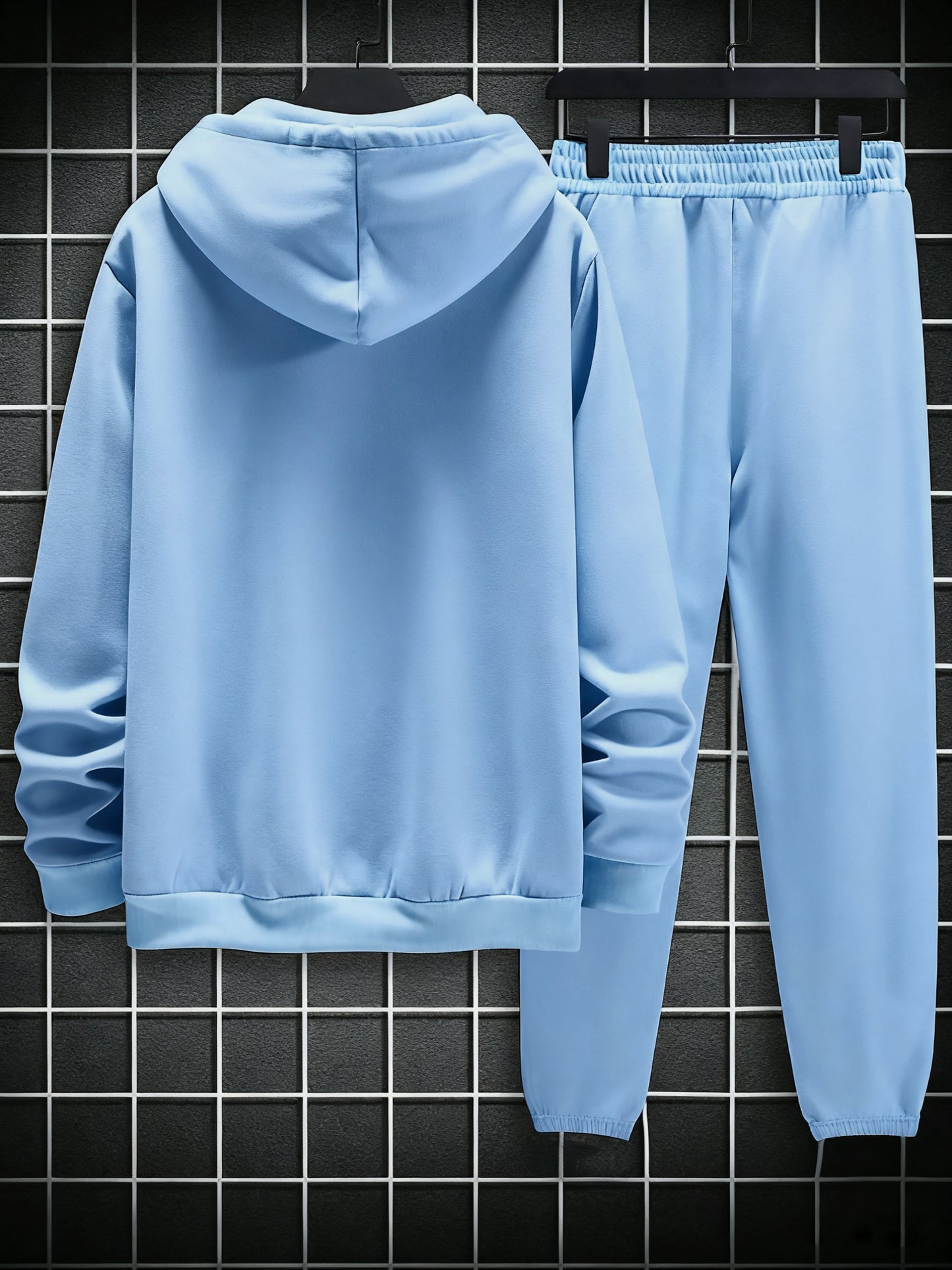 Plus Size Men's Hooded Fleece-Lined Sweatshirt Casual Set