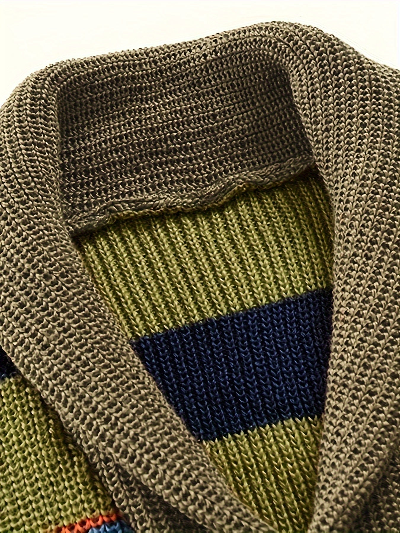 Plus Size Men's Contrast Color Knit Cardigan Sweater For Spring Fall Winter