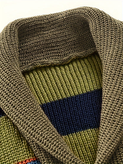 Plus Size Men's Contrast Color Knit Cardigan Sweater For Spring Fall Winter