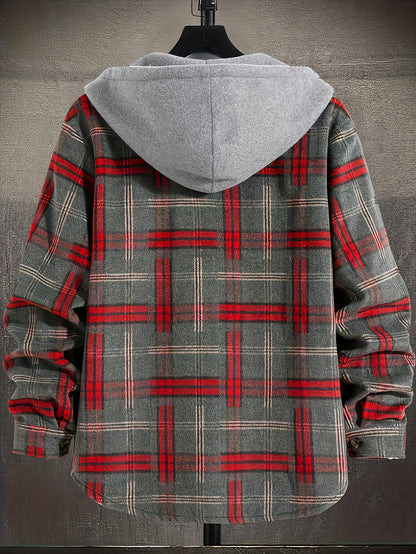 Men's Plus Size Casual Plaid Hooded Jacket
