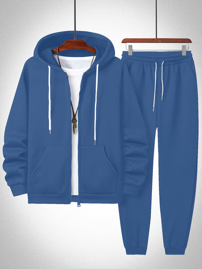 Plus Size Solid Color Hooded Sweatshirt and Sweatpants Set