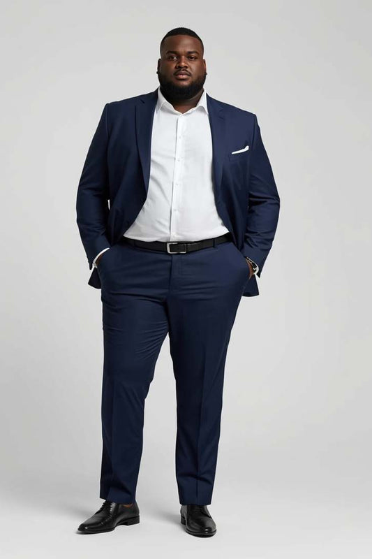Plus Size Navy Blue Two-Piece Suit