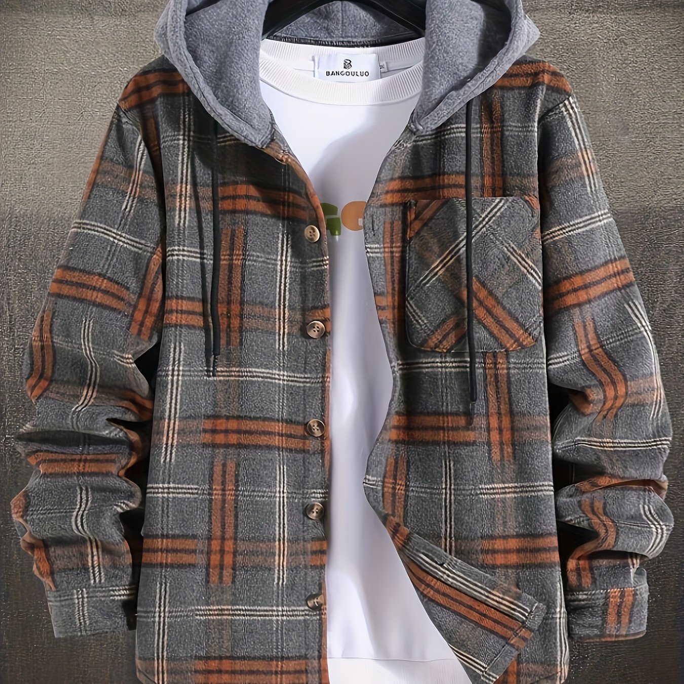 Men's Plus Size Casual Plaid Hooded Jacket