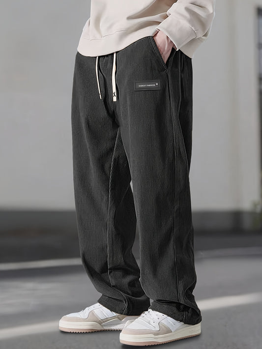Men'S Plus Size Corduroy Pants - Elastic Waistband with Drawstring, Casual & Sporty Style