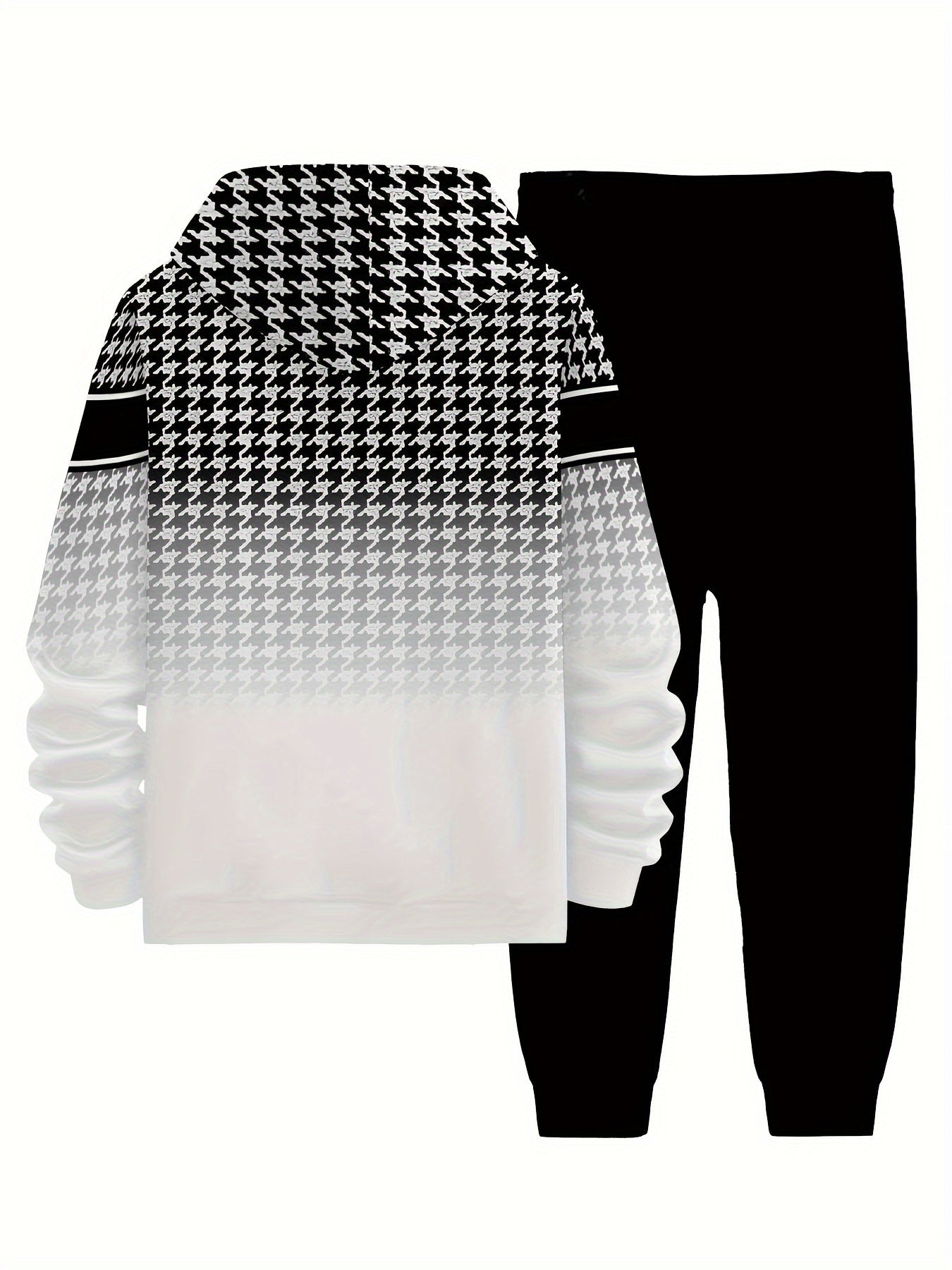 Plus Size Men's 'king' Letter Print Plaid Hooded Long Sleeve Sweatshirt and Pants Set