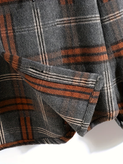 Men's Plus Size Casual Plaid Hooded Jacket