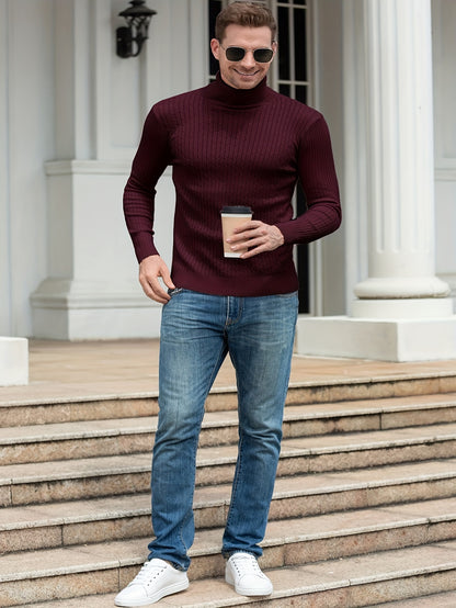 Plus Size Casual Turtleneck Sweater - Long Sleeve Stretch Knit Pullover