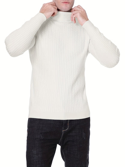 Plus Size Casual Turtleneck Sweater - Long Sleeve Stretch Knit Pullover