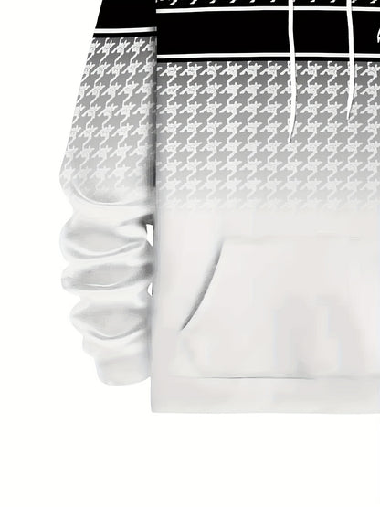 Plus Size Men's 'king' Letter Print Plaid Hooded Long Sleeve Sweatshirt and Pants Set