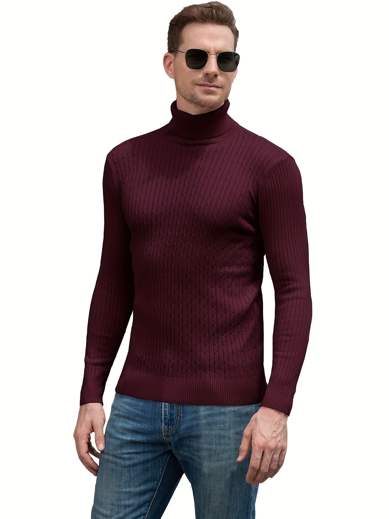 Plus Size Casual Turtleneck Sweater - Long Sleeve Stretch Knit Pullover