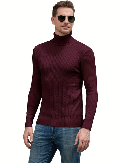 Plus Size Casual Turtleneck Sweater - Long Sleeve Stretch Knit Pullover