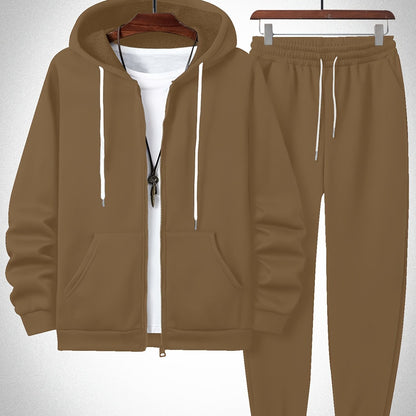 Plus Size Solid Color Hooded Sweatshirt and Sweatpants Set